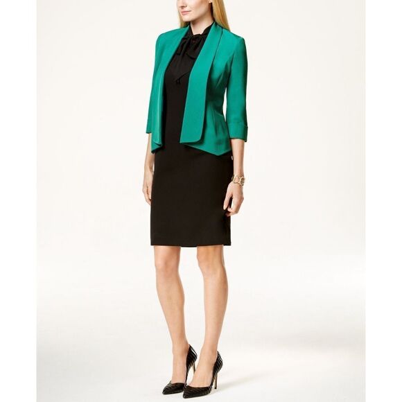 New! KASPER Women's Open-Front Draped Green Crepe Blazer Jacket Size 4 - Picture 2 of 4